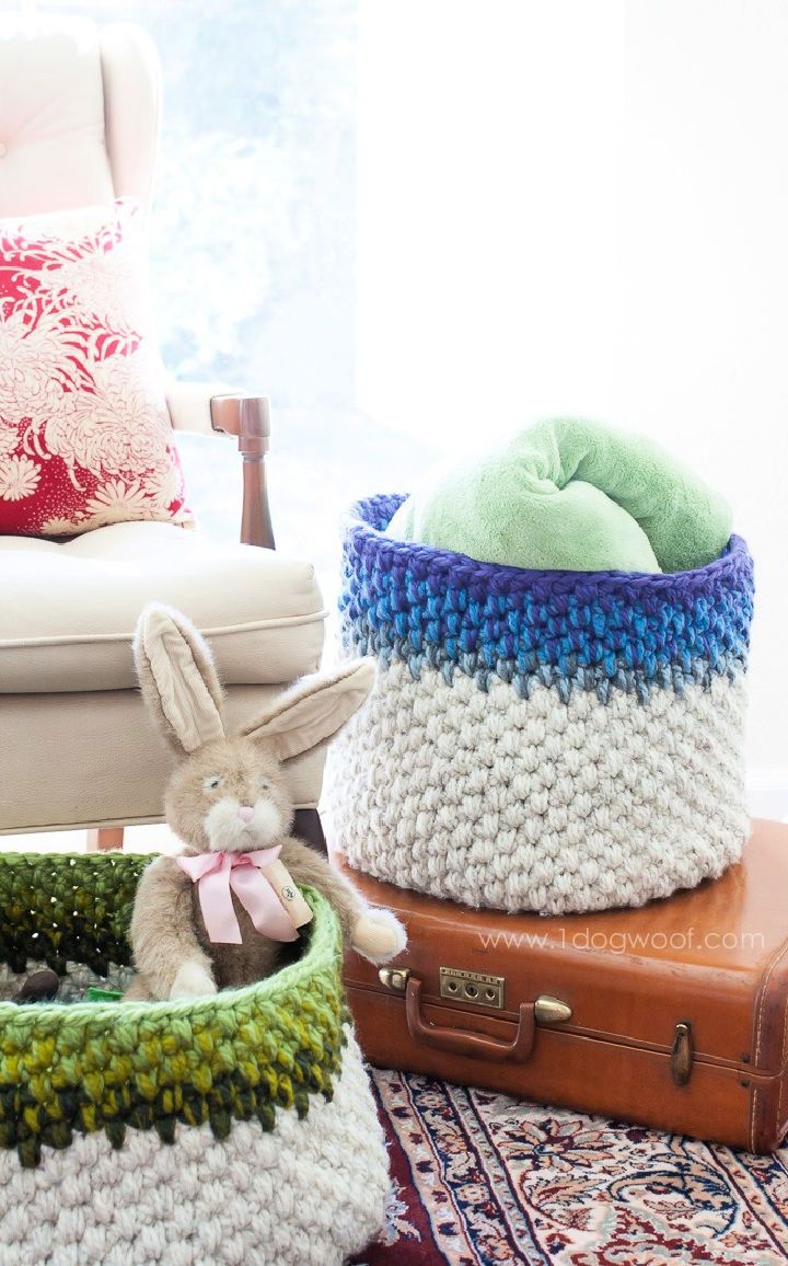 Belo padrão de cesta de blocos com crochê