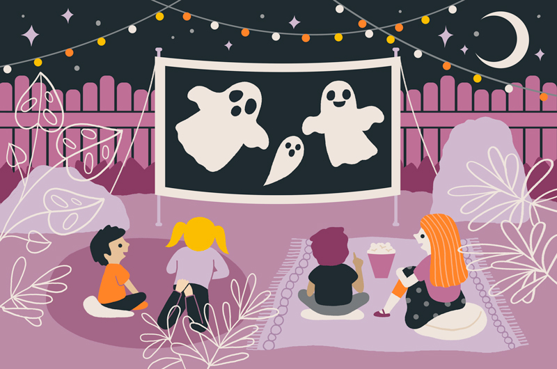 Noites de cinema de Halloween apreciadas pela família