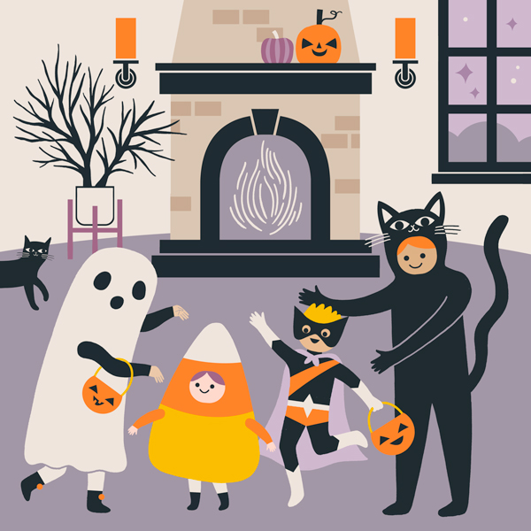 Família de Halloween vestida